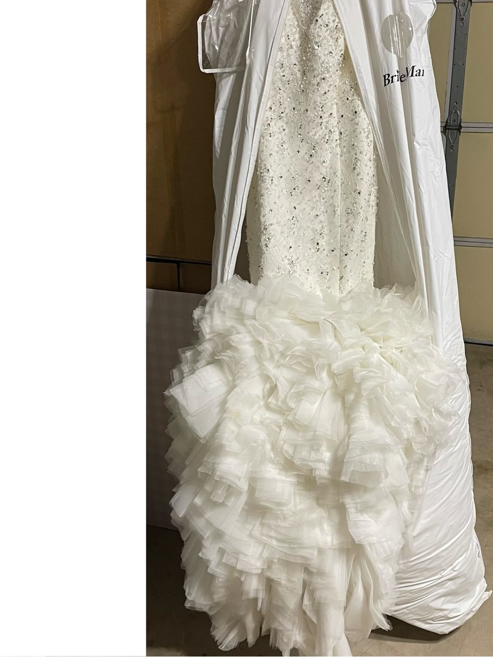 Ivory Beaded Mermaid Wedding Dress with Ruffled Tulle Skirt